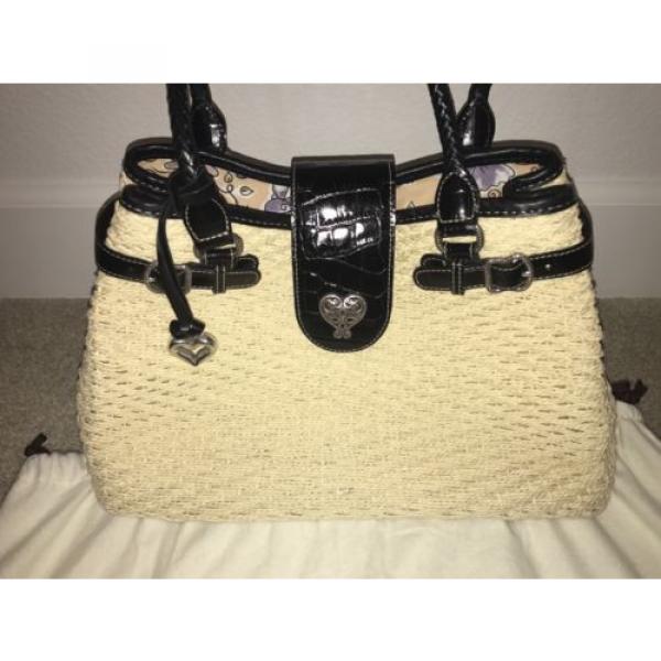 BRIGHTON Woven Black Leather and Straw Shoulder Handbag NWOT, Protective Bag Inc #3 image