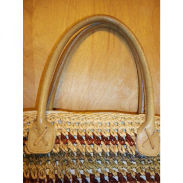 VINTAGE ETHNIC WOVEN STRAW SISAL JUTE LEATHER HANDLES BOHO TOTE BEACH BAG #5 image