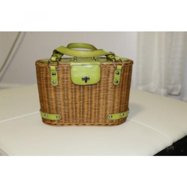 Monsac Straw Tote Basket Bag with Green Leather Trim Very Nice #1 image