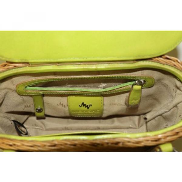 Monsac Straw Tote Basket Bag with Green Leather Trim Very Nice #5 image