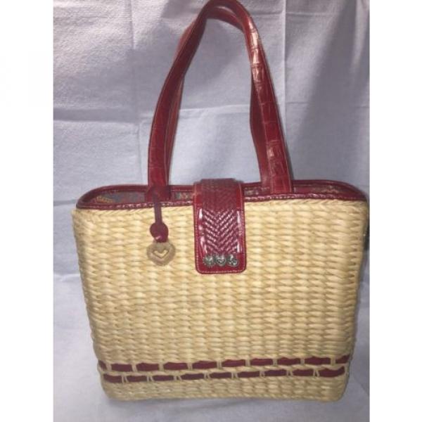 LN Brighton Straw &amp; Red Leather Shoulder Bag / Tote #1 image