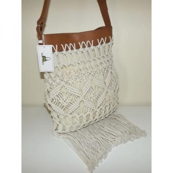 NEW STRAW STUDIOS WOMEN&#039;S CROCHET TOTE SHOULDER BAG NATURAL ZL14046 #5 image