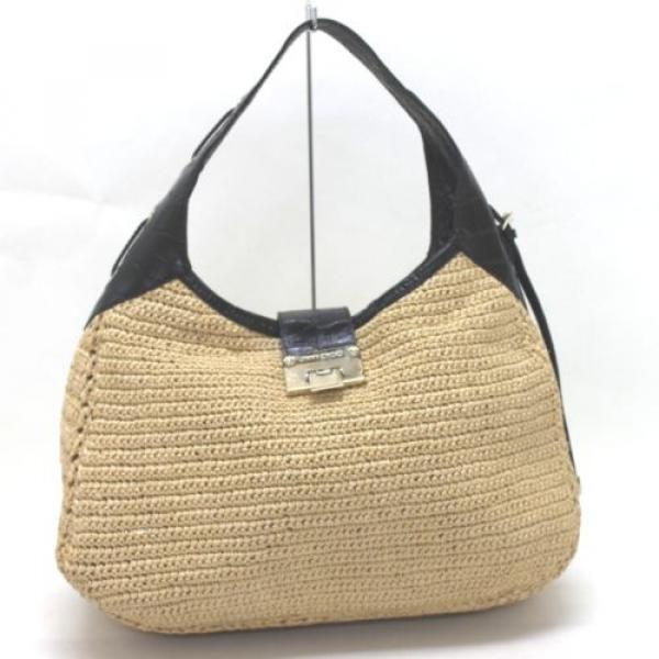 AUTHENTIC JIMMY CHOO Straw Leather and Raffia Shoulder Bag Natural/Black #1 image