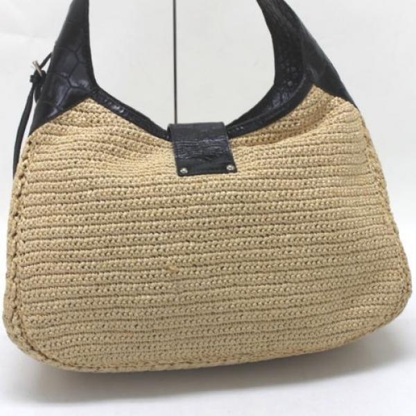 AUTHENTIC JIMMY CHOO Straw Leather and Raffia Shoulder Bag Natural/Black #3 image