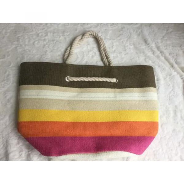 Straw Shopper Beach Gym Tote Bag Handbag Purse Big Large Pink Brown Yellow EUC #1 image