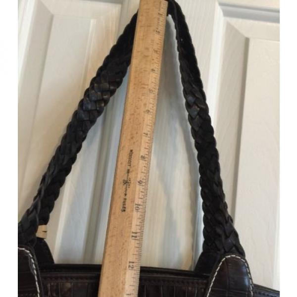 BRIGHTON  Straw  Brown Croc Trim Braid Straps Heart Basket Shoulder Bag Purse #5 image