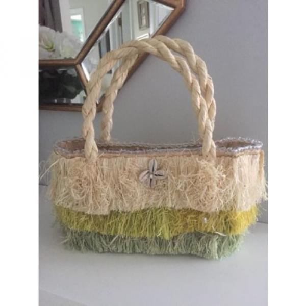 Anthropologie  Straw Tropical Flora Bag Purse Johnna B Handmade Rare #1 image