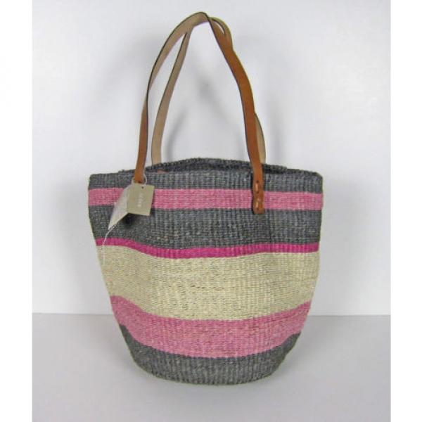 NWT J Crew Bamboula ltd. Beach Bag Purse Gray Pink Natural Sisal Tote A4291 #1 image