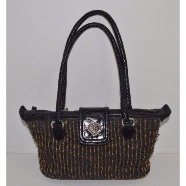 Brighton Black Brown Straw Weave Purse Satchel Shoulder Bag Heart Footed #1 image