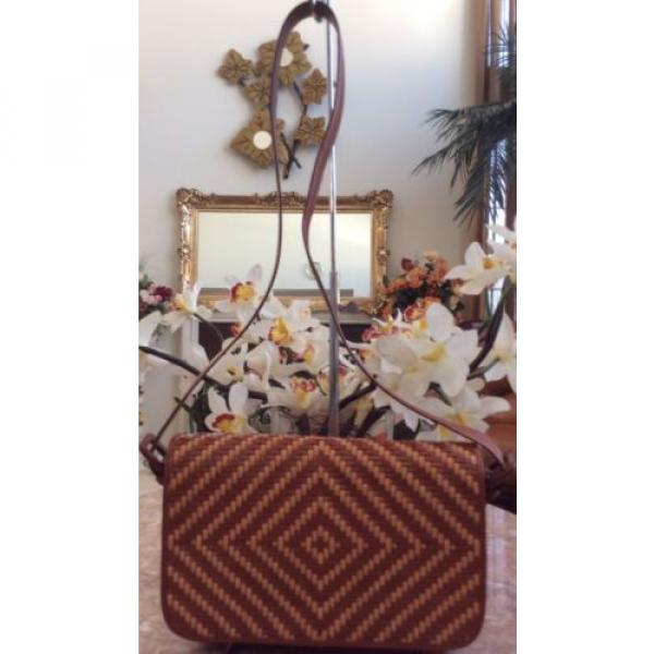 NEW FOSSIL #75082 WOVEN STRAW BROWN LEATHER FLAP MESSENGER SHOULDER BAG #1 image