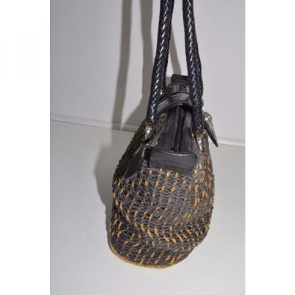 Brighton Black Brown Straw Weave Purse Satchel Shoulder Bag Heart Footed #5 image