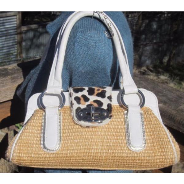 LANZETTI By Lexiapel  Straw &amp; White Leather Satchel Bag MULTI TEXTURES ITALY #1 image