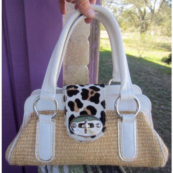 LANZETTI By Lexiapel  Straw &amp; White Leather Satchel Bag MULTI TEXTURES ITALY #3 image