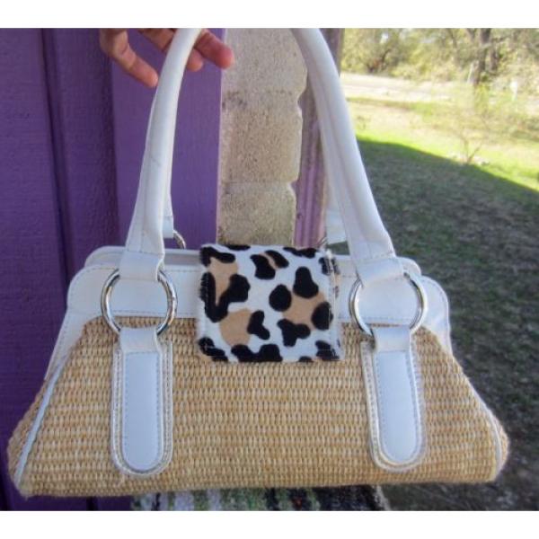 LANZETTI By Lexiapel  Straw &amp; White Leather Satchel Bag MULTI TEXTURES ITALY #5 image