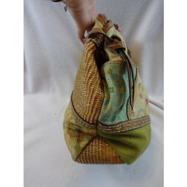 Fossil Summertime Patchwork Straw Wood Leather Tote Shopper Shoulder Bag Purse #3 image