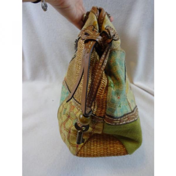 Fossil Summertime Patchwork Straw Wood Leather Tote Shopper Shoulder Bag Purse #5 image