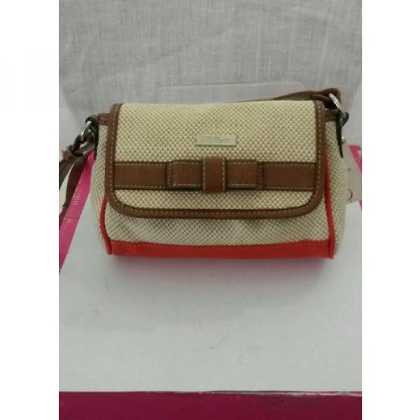 NINE&amp;Co. Women Beige Straw/Red Orange Vinyl/ Brown Faux Trim Small Shoulder Bag #1 image