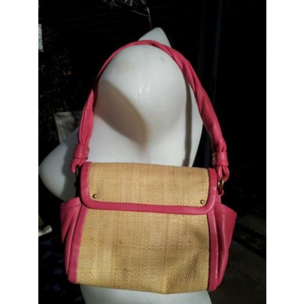 COACH  Parker Pink Leather Natural Straw small Purse Handbag shoulder bag #2 image