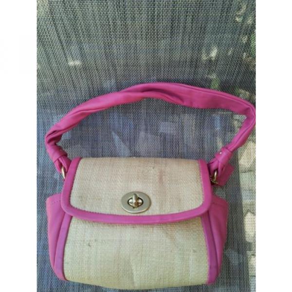 COACH  Parker Pink Leather Natural Straw small Purse Handbag shoulder bag #3 image