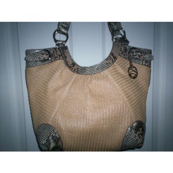 Ladies Style &amp; Co. Large Faux Snakeskin /Natural Woven Straw Hobo Style Bag--New #3 image