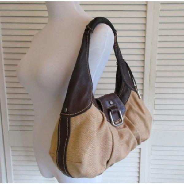 Fossil Tan Brown Jute Straw/Leather Hobo Shoulder Bag With Key #2 image