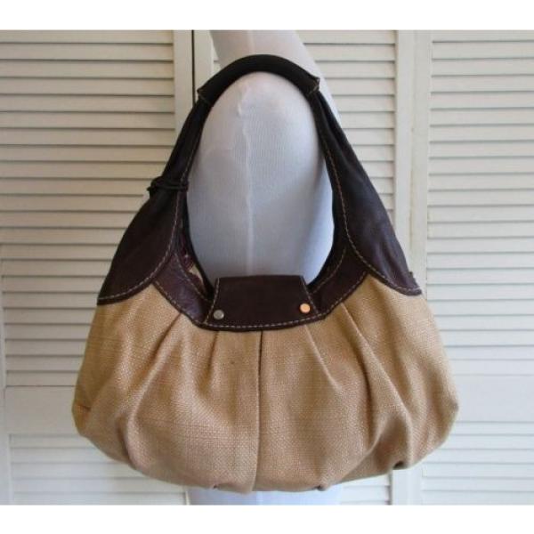 Fossil Tan Brown Jute Straw/Leather Hobo Shoulder Bag With Key #3 image