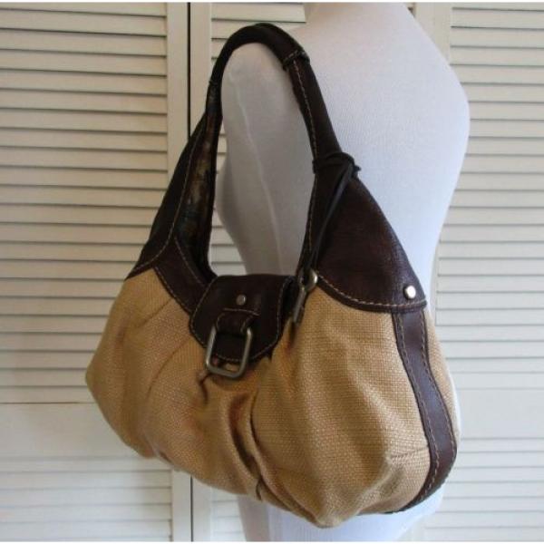 Fossil Tan Brown Jute Straw/Leather Hobo Shoulder Bag With Key #4 image