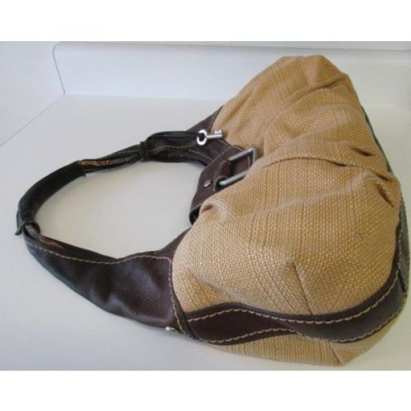 Fossil Tan Brown Jute Straw/Leather Hobo Shoulder Bag With Key #5 image