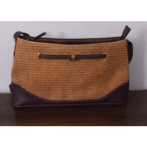 ETIENNE AIGNER Lt. Brown Straw, Dk. Brown Trim, Adj. Strap SHOULDER BAG ~ Nice! #1 image