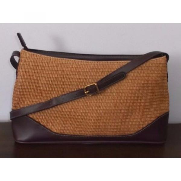 ETIENNE AIGNER Lt. Brown Straw, Dk. Brown Trim, Adj. Strap SHOULDER BAG ~ Nice! #2 image