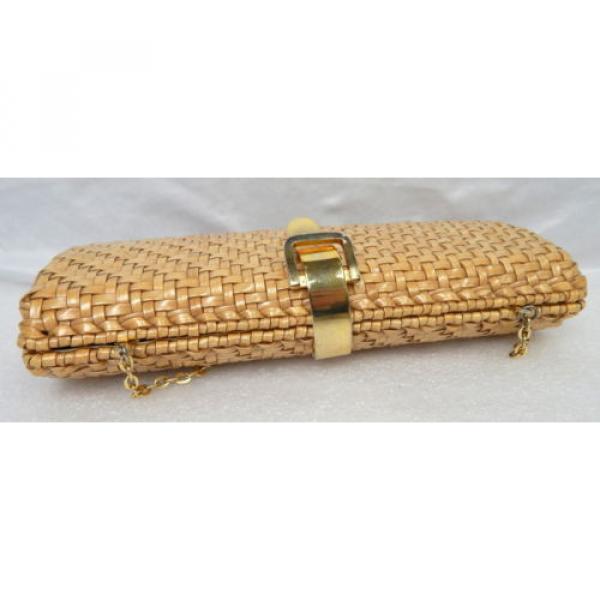 Vintage Ronora Tan Wicker Rattan Straw Hard Shell Bag Purse Medium Dress Formal #4 image