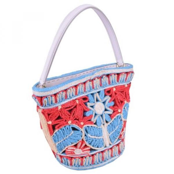 DOLCE &amp; GABBANA RUNWAY MISS INGRID Floral Raffia Satchel Handbag Bag Blue 03577 #2 image