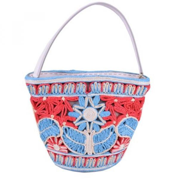 DOLCE &amp; GABBANA RUNWAY MISS INGRID Floral Raffia Satchel Handbag Bag Blue 03577 #3 image