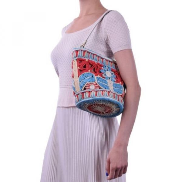 DOLCE &amp; GABBANA RUNWAY MISS INGRID Floral Raffia Satchel Handbag Bag Blue 03577 #4 image