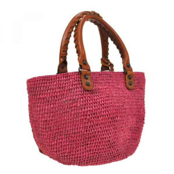 Auth BALENCIAGA Raffia Hand Tote Bag Pink Brown Straw Leather Vintage V03234 #2 image