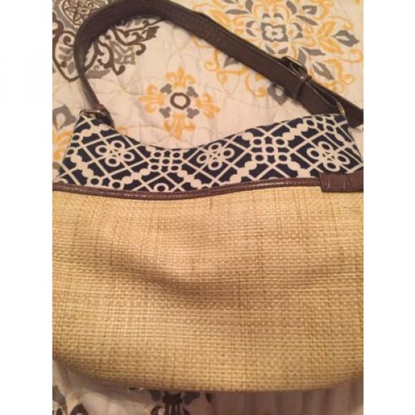 Spartina 449 Navy Blue/White Print Straw Bottom Hand Bag #4 image