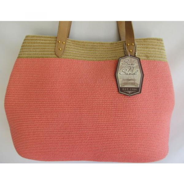 Sun n Sand Straw Tote Large Size Coral Gold Shoulder Bag New #2 image