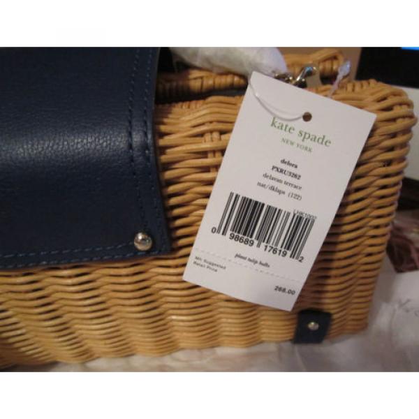 Kate Spade Bag Delavan Terrace Delora Clutch Dark Blue Leather Natural Straw NEW #5 image