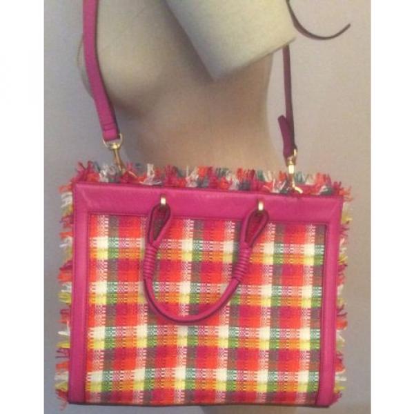 NWOT Kate Spade Saturday Straw Leather Satchel Orchid Multi Shoulder Bag #4 image