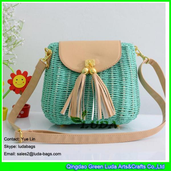 LDTT-001 lake blue ladies vintage leisure summer straw beach cross-body bag #1 image