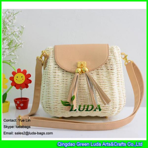 LDTT-001 lake blue ladies vintage leisure summer straw beach cross-body bag #2 image