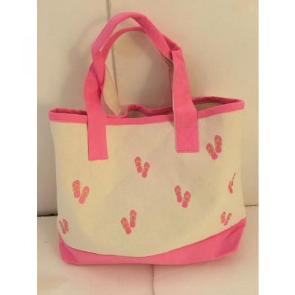 PINK FLIP FLOPS CANVAS beach cotton natural tote bag EMBROIDERED COTTON NEW #1 image