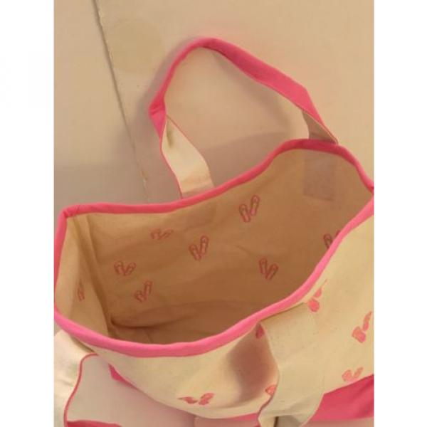 PINK FLIP FLOPS CANVAS beach cotton natural tote bag EMBROIDERED COTTON NEW #2 image