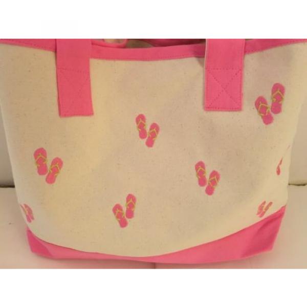 PINK FLIP FLOPS CANVAS beach cotton natural tote bag EMBROIDERED COTTON NEW #3 image