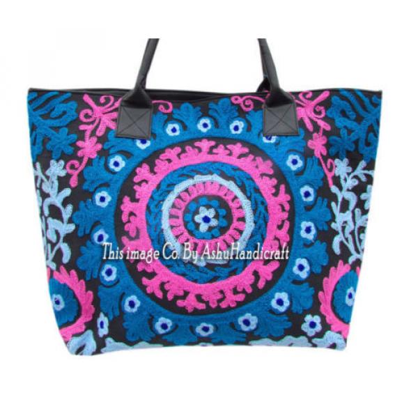 Indian Cotton Suzani Embroidery Handbag Woman Tote Shoulder Bag Beach Boho Bag 8 #2 image