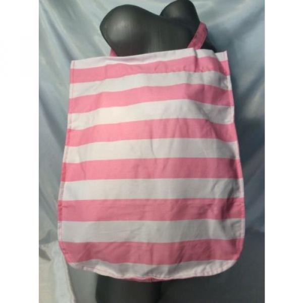 VICTORIA&#039;S SECRET BEACH BAG TRAVEL TOTE SHOPPER SHOULDER PINK WHITE STRIPES NWT #2 image