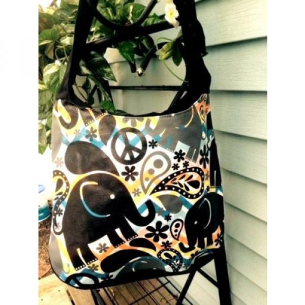 HOBO STYLE ADJ SLING STRAP SATCHEL BAG PEACE SIGN ELEPHANTS GREAT BEACH BAG #1 image