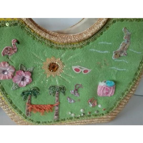 Pink Flamingos Gator Beach Tote Bag Cappelli Straworld Sequins Beads Glittery #2 image