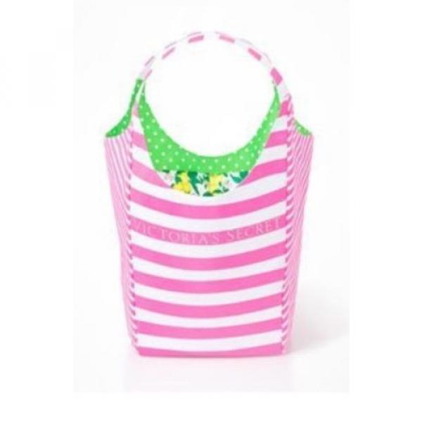 New~Victoria&#039;s secret Striped Pink Reversible Green white dots Tote Beach Bag #1 image