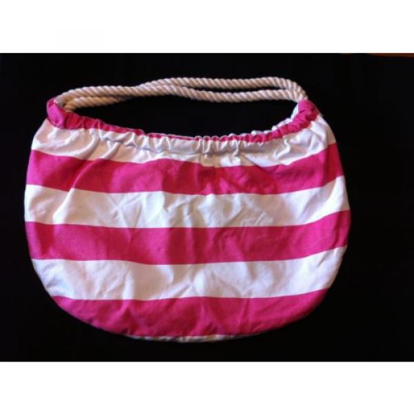 L.L. BEAN ~ Pink &amp; White Cotton Rope Handle Fun Summer Tote / Beach Bag #1 image